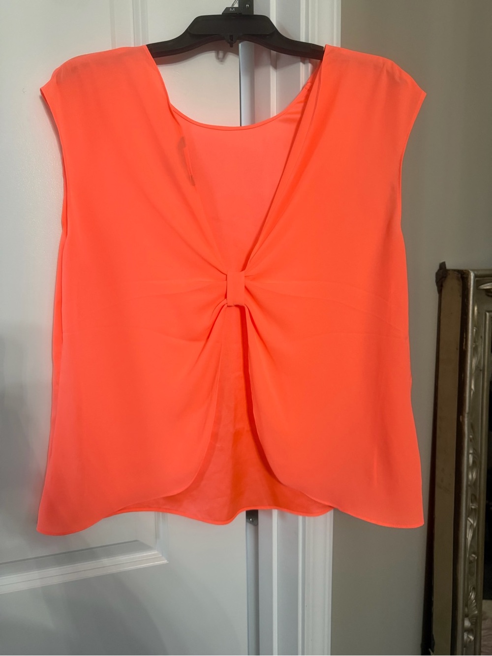 Express Neon Coral Cap-Sleeve Scoop Neck Blouse